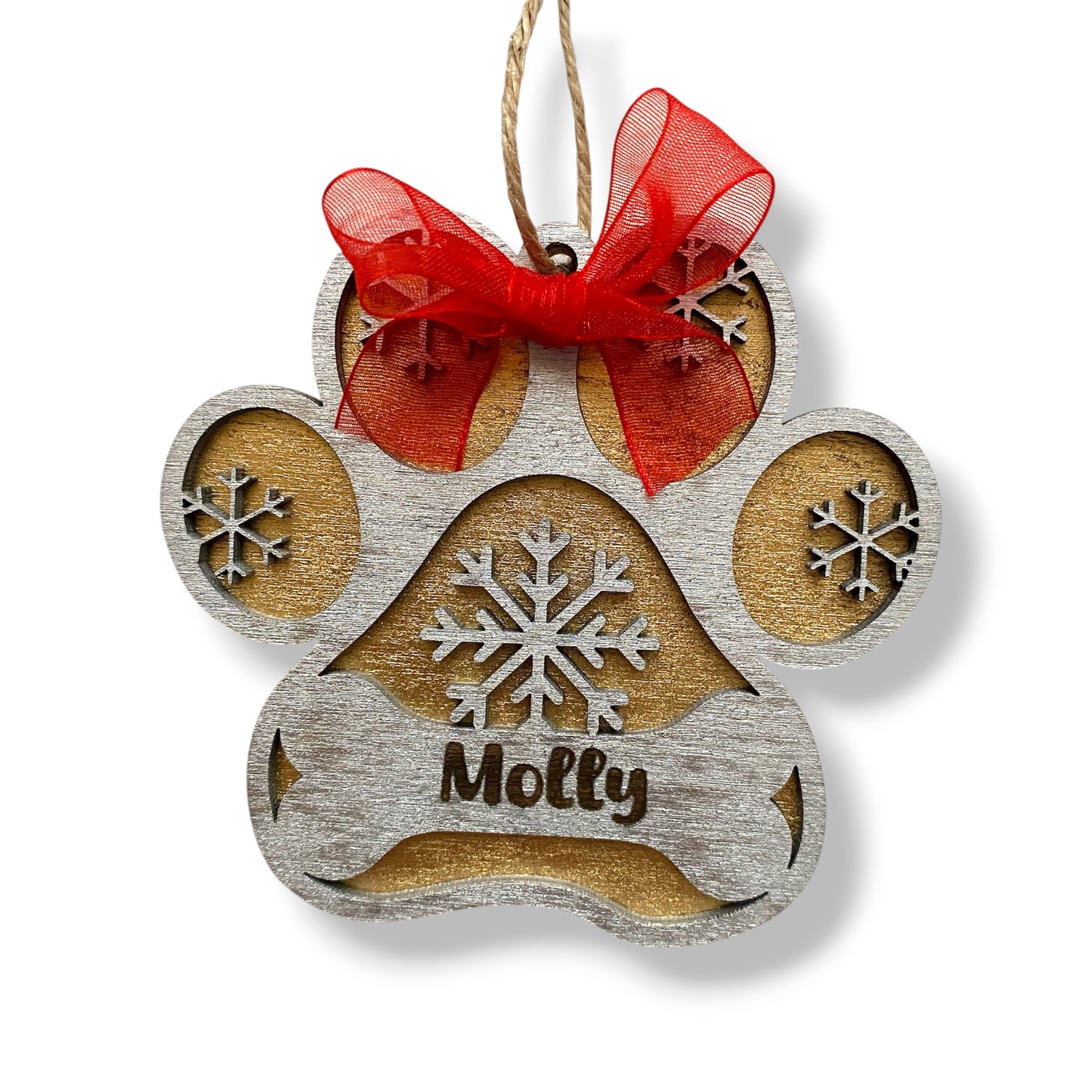 Decorazione Natalizia 2 Strati - Zampa Cane - Personalizzata con NOME