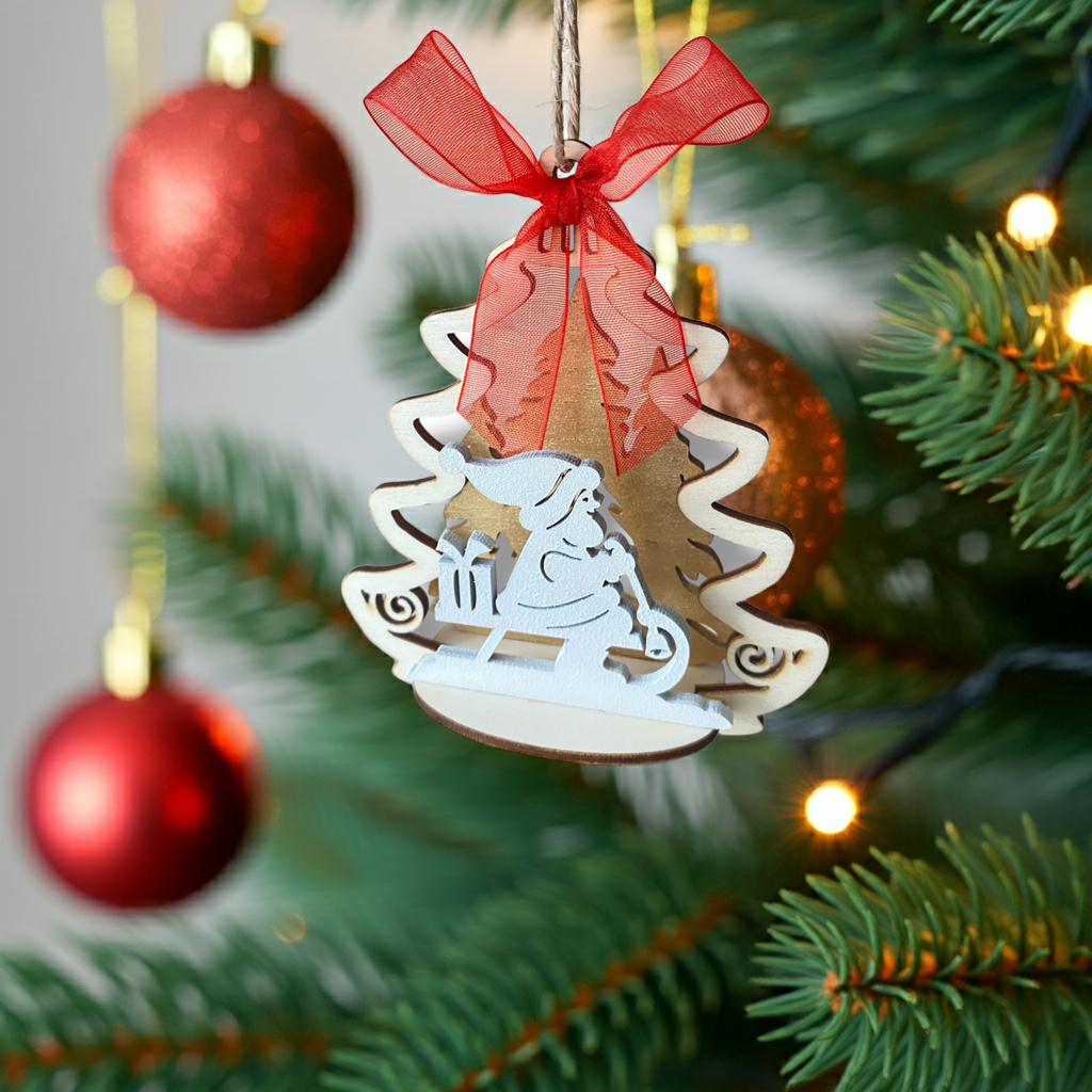Decorazione Natalizia Alberello 3D - Babbo Natale con Slitta