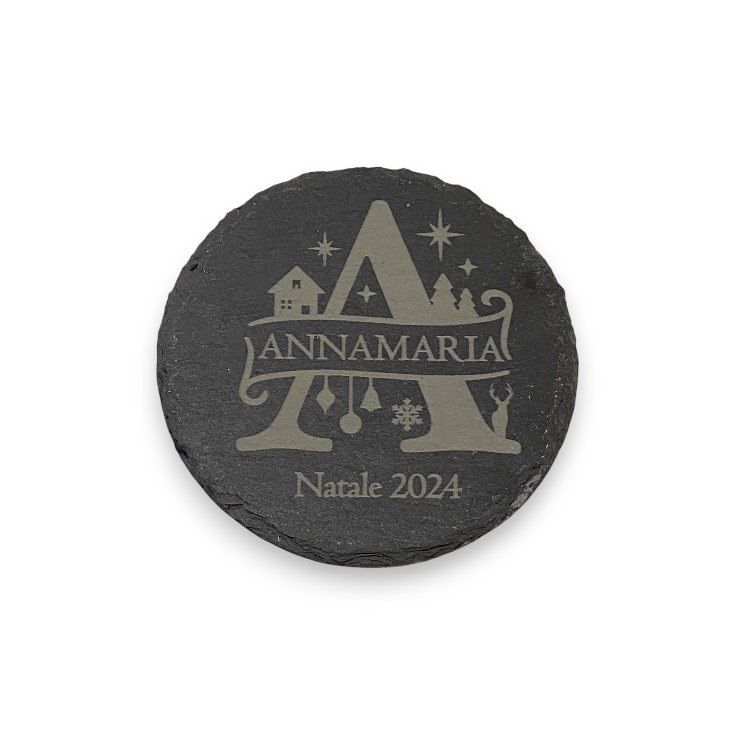 Sottobicchiere in ardesia - MONOGRAMMI NATALE - Personalizzato con NOME