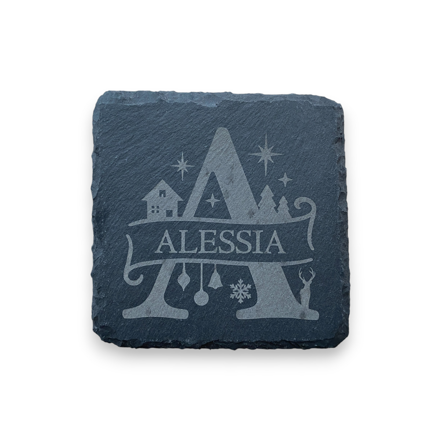 Sottobicchiere in ardesia - MONOGRAMMI NATALE - Personalizzato con NOME