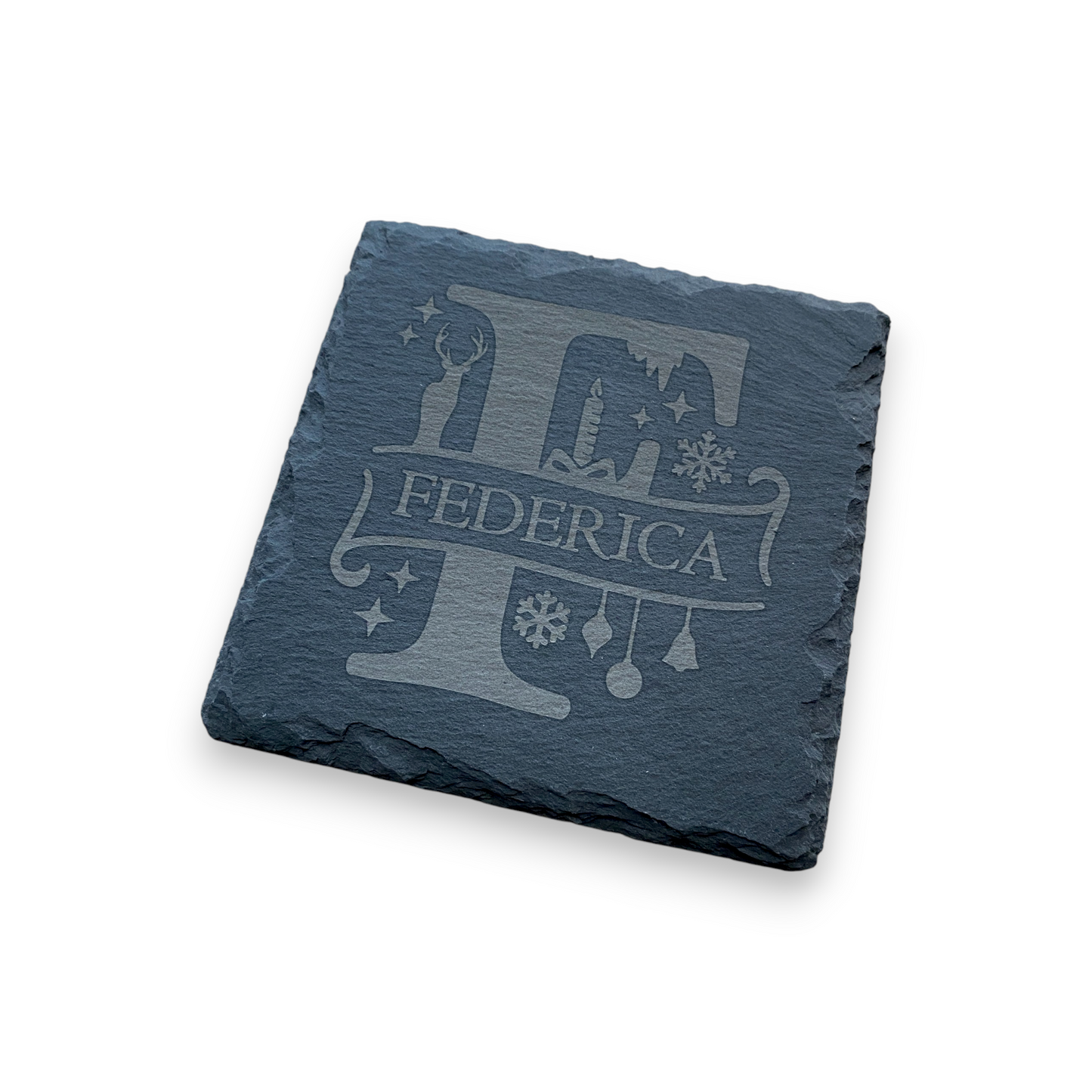Sottobicchiere in ardesia - MONOGRAMMI NATALE - Personalizzato con NOME