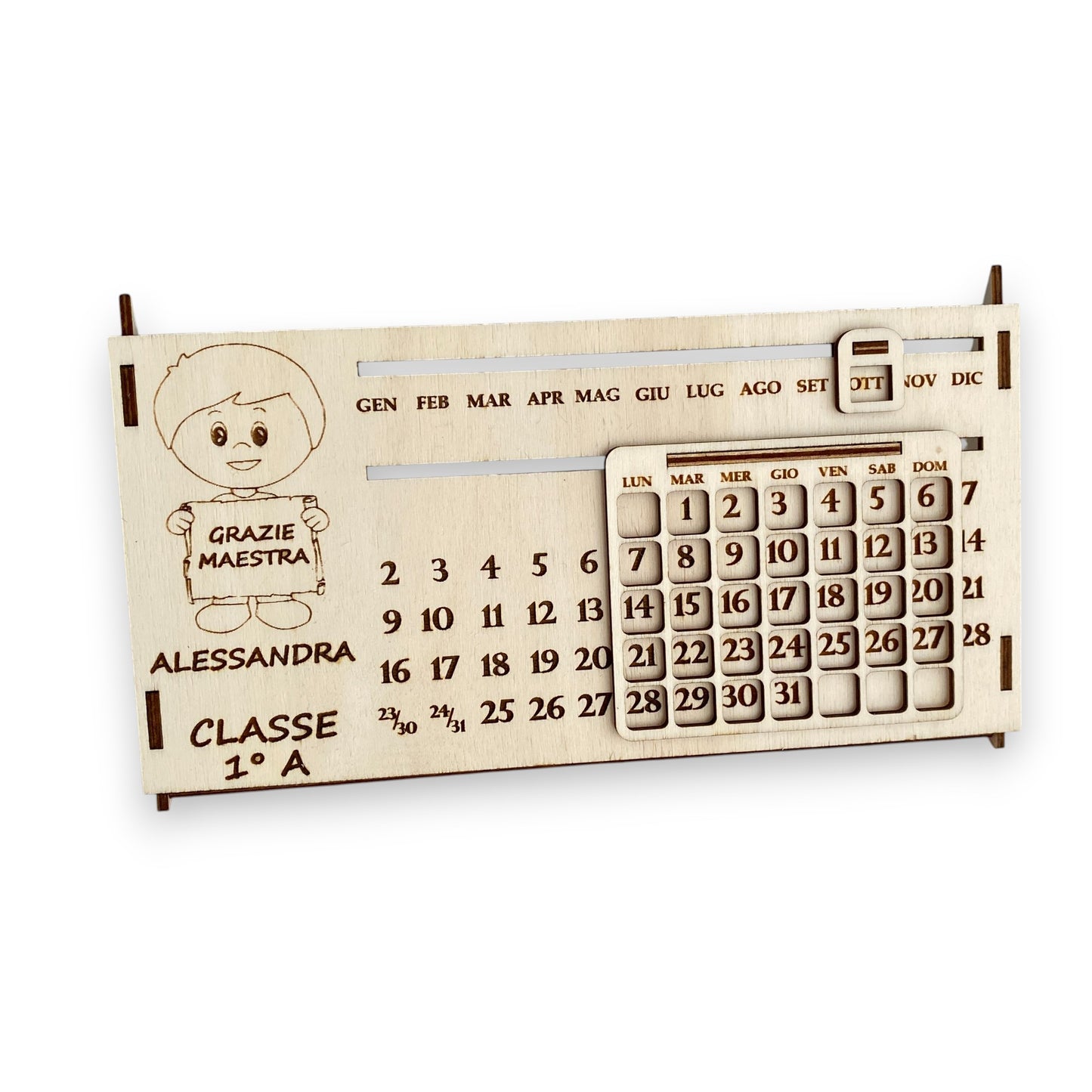 Calendario Perpetuo in legno - REGALO MAESTRE - PERSONALIZZATO