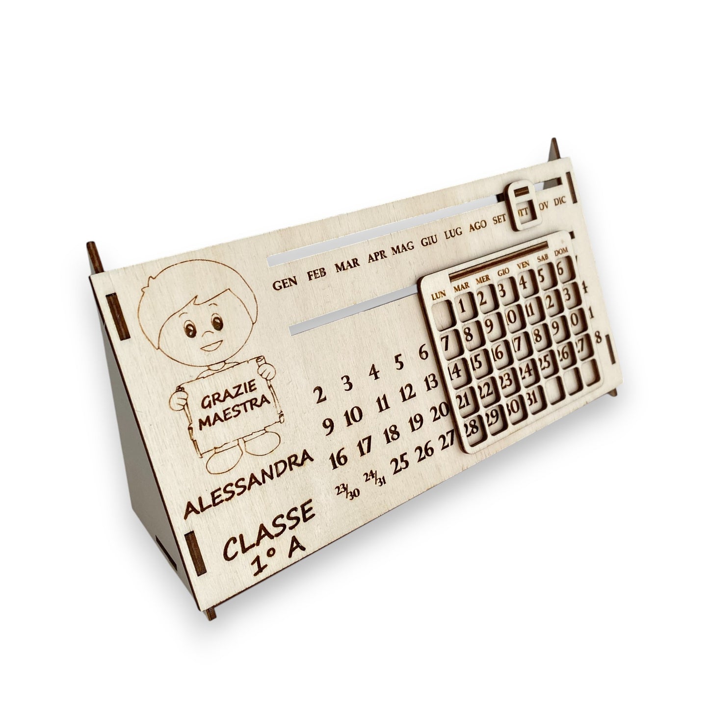 Calendario Perpetuo in legno - REGALO MAESTRE - PERSONALIZZATO