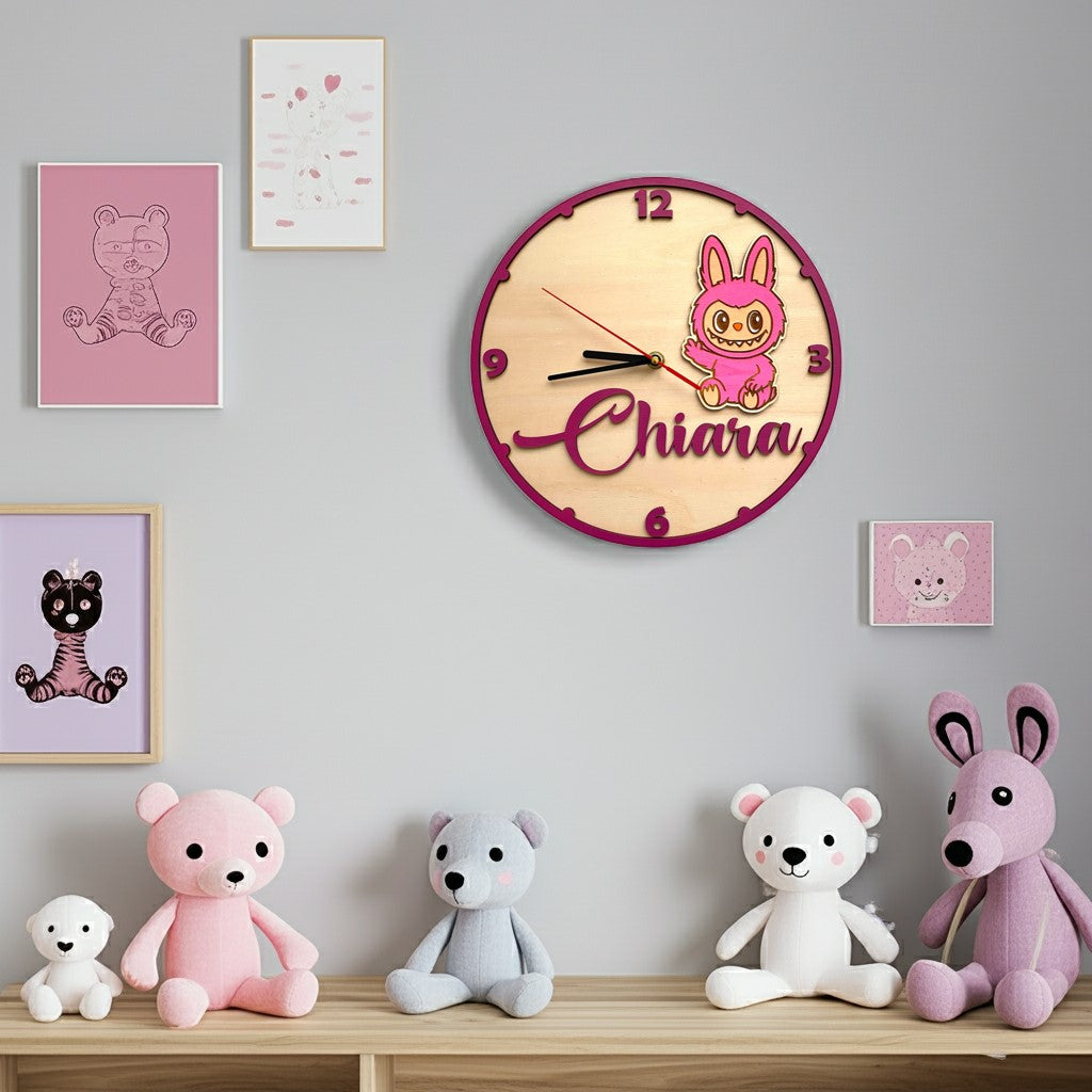 Orologio da parete LABUBU FUCSIA - Personalizzato con NOME