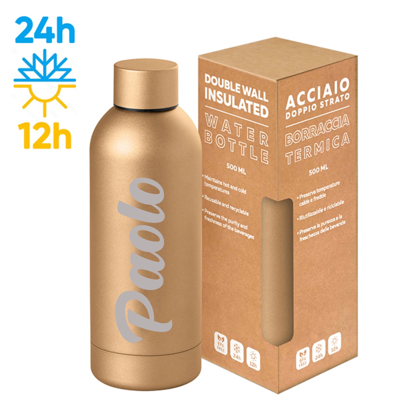 Borraccia Termica 500ml - Personalizzata con NOME (METAMAT 500)