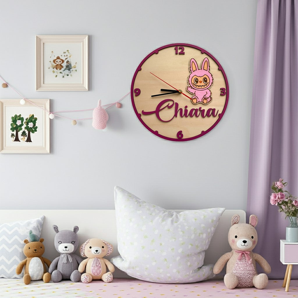 Orologio da parete LABUBU ROSA - Personalizzato con NOME