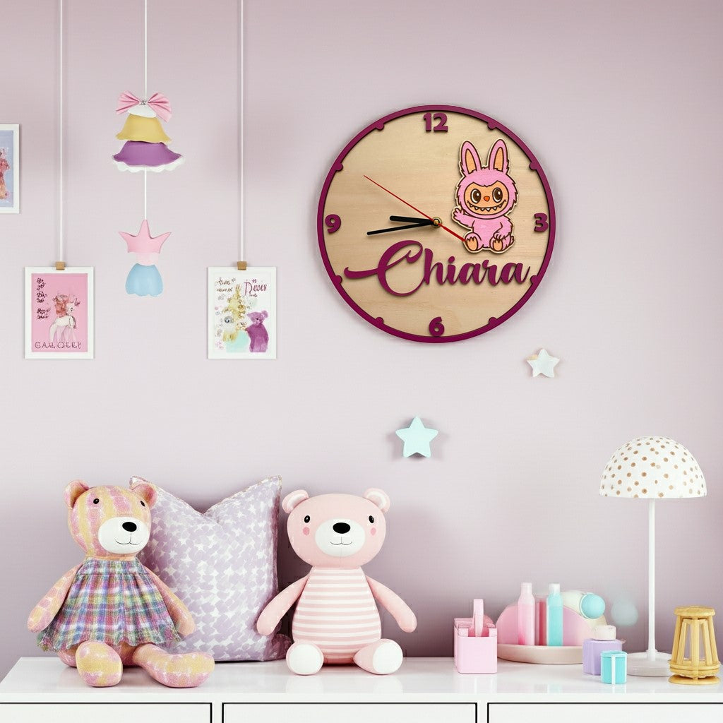 Orologio da parete LABUBU ROSA - Personalizzato con NOME