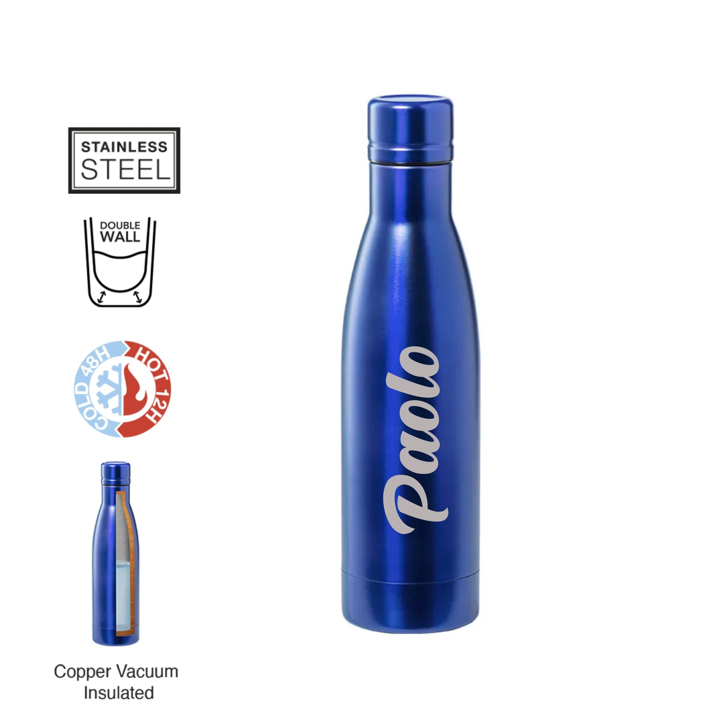 Borraccia Termica 500ml - Personalizzata con NOME (Metal cap 500)
