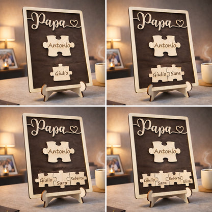 Quadretto Personalizzato “Papà” con Nomi – Puzzle in Legno Inciso 25x20 cm
