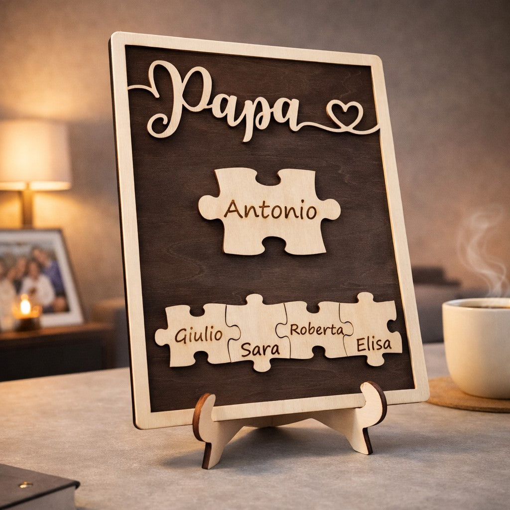 Quadretto Personalizzato “Papà” con Nomi – Puzzle in Legno Inciso 25x20 cm