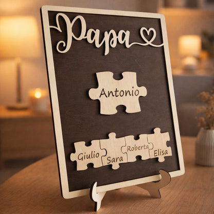 Quadretto Personalizzato “Papà” con Nomi – Puzzle in Legno Inciso 25x20 cm