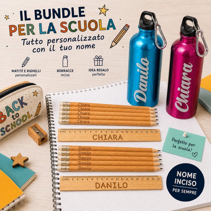 Bundle Kit Matite+Righello+Borraccia Personalizzati