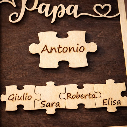Quadretto Personalizzato “Papà” con Nomi – Puzzle in Legno Inciso 25x20 cm