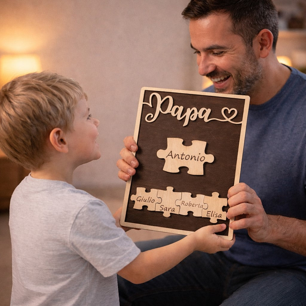 Quadretto Personalizzato “Papà” con Nomi – Puzzle in Legno Inciso 25x20 cm
