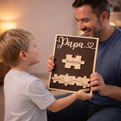 Quadretto Personalizzato “Papà” con Nomi – Puzzle in Legno Inciso 25x20 cm