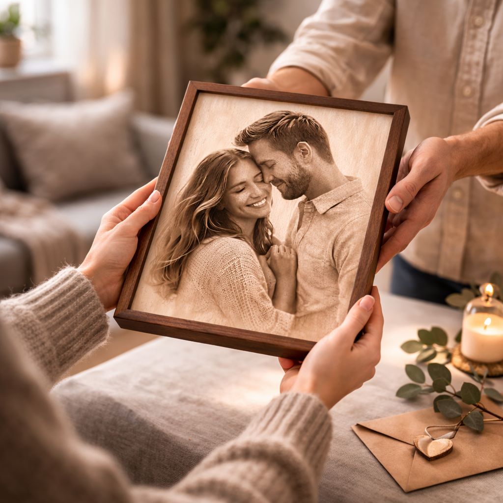 Cornice personalizzata con foto incisa su legno - Regalo con incisione laser