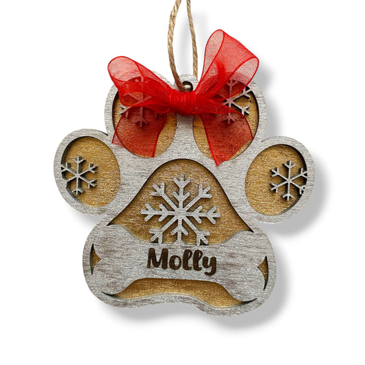 Decorazione Natalizia 2 Strati - Zampa Cane - Personalizzata con NOME