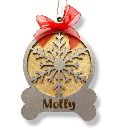 Decorazione Natalizia 2 Strati - Fiocco Osso Cane - Personalizzata con NOME
