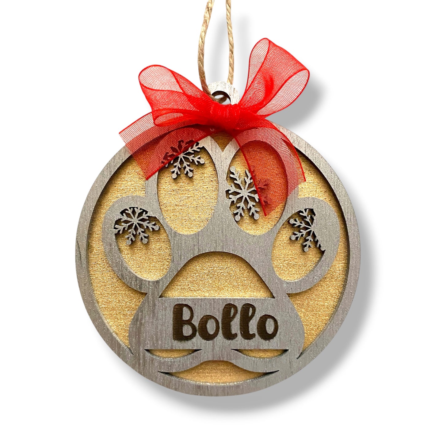 Decorazione Natalizia 2 Strati - Zampa Gatto - Personalizzata con NOME