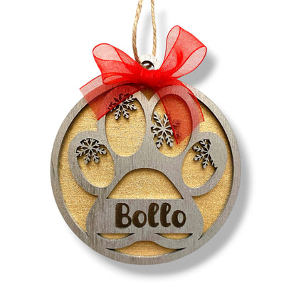 Decorazione Natalizia 2 Strati - Zampa Gatto - Personalizzata con NOME