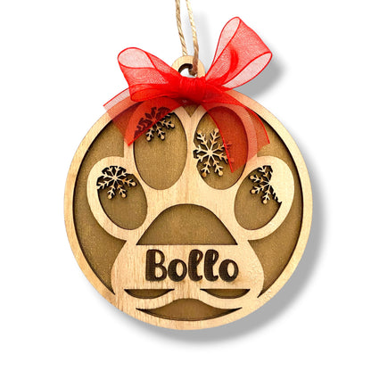 Decorazione Natalizia 2 Strati - Zampa Gatto - Personalizzata con NOME