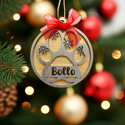 Decorazione Natalizia 2 Strati - Zampa Gatto - Personalizzata con NOME