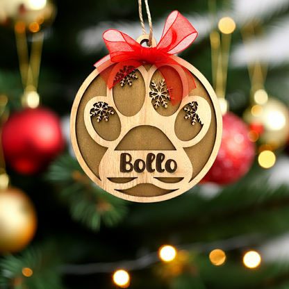 Decorazione Natalizia 2 Strati - Zampa Gatto - Personalizzata con NOME