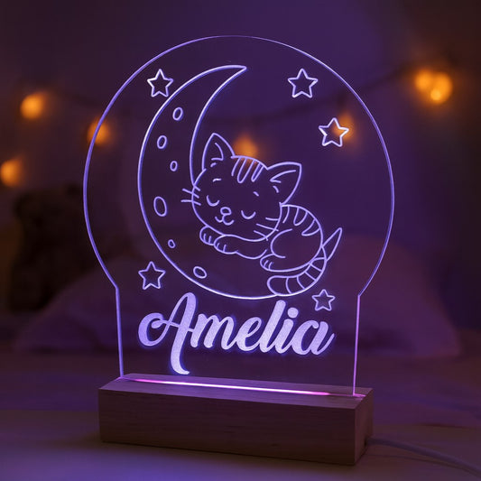 Lampada Led - Gattino Luna - Personalizzata con NOME