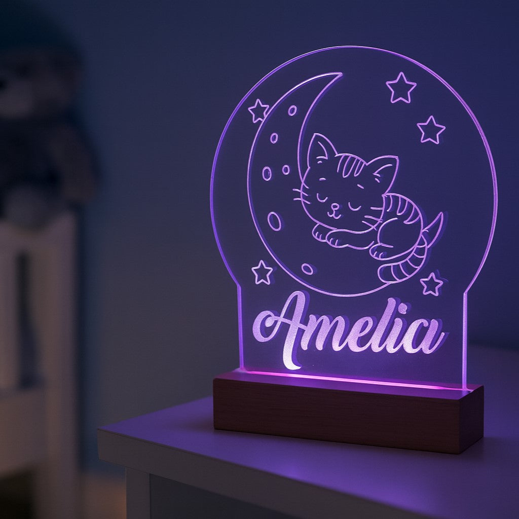 Lampada Led - Gattino Luna - Personalizzata con NOME