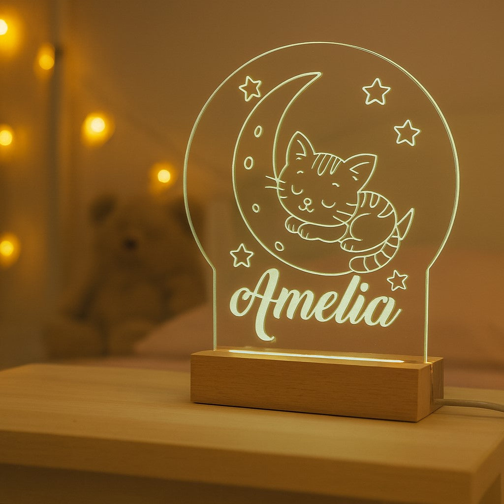 Lampada Led - Gattino Luna - Personalizzata con NOME