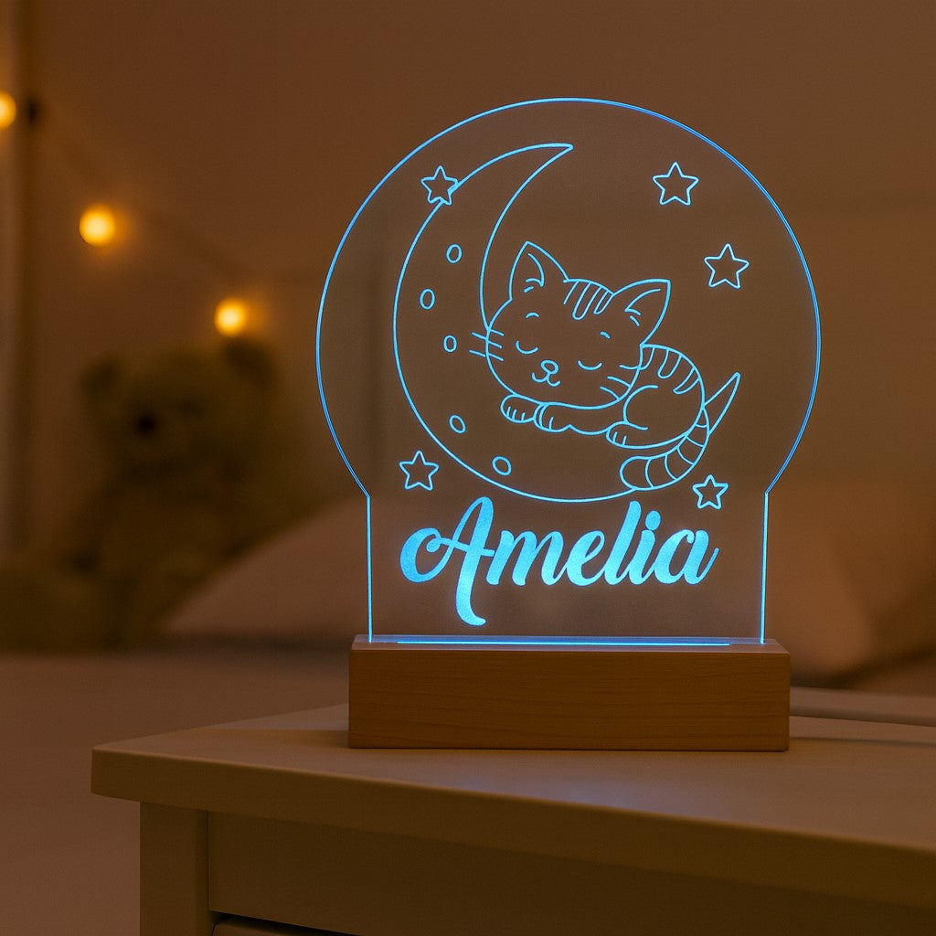 Lampada Led - Gattino Luna - Personalizzata con NOME