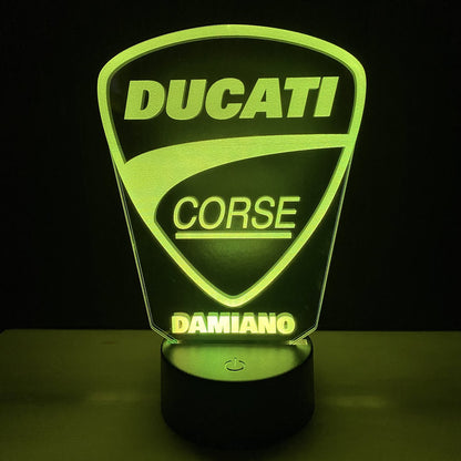 Lampada LED Ducati Corse Personalizzata con Nome – Idea Regalo MotoGP