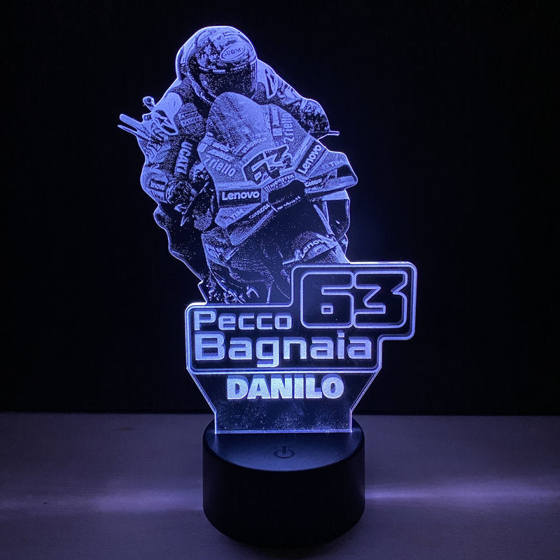 Lampada LED Pecco Bagnaia Personalizzata con Nome – Idea Regalo MotoGP