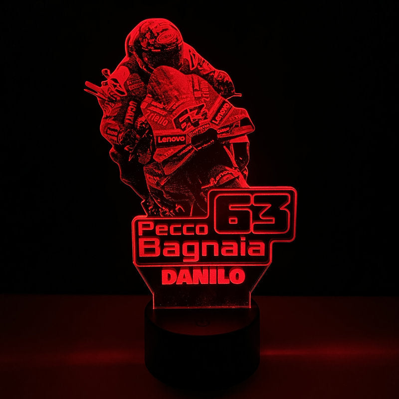 Lampada LED Pecco Bagnaia Personalizzata con Nome – Idea Regalo MotoGP