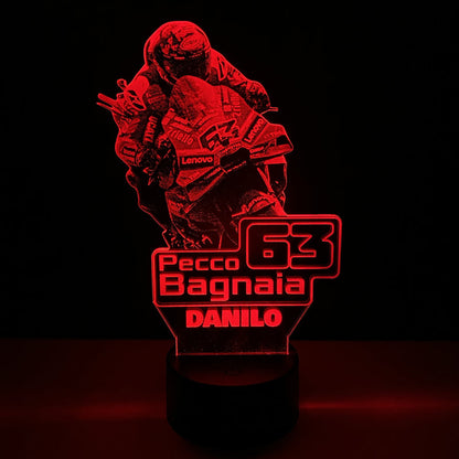 Lampada LED Pecco Bagnaia Personalizzata con Nome – Idea Regalo MotoGP