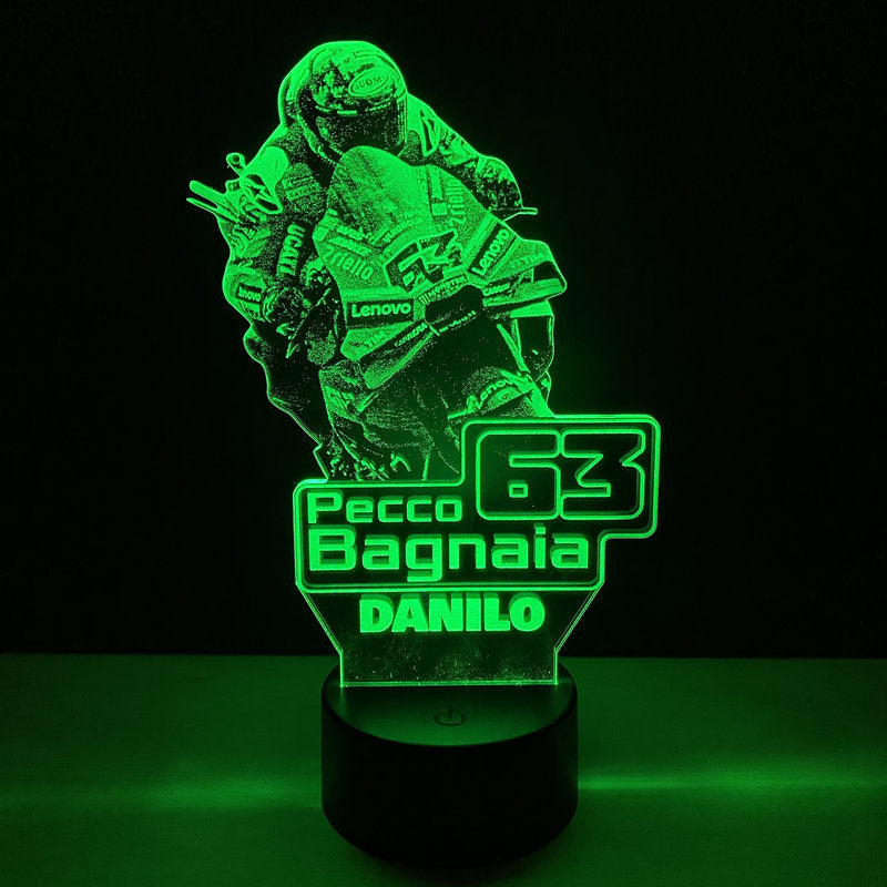 Lampada LED Pecco Bagnaia Personalizzata con Nome – Idea Regalo MotoGP