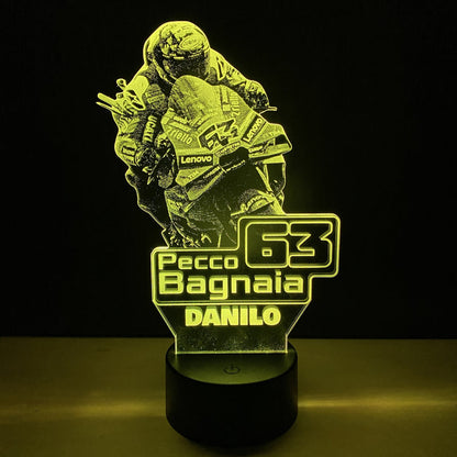 Lampada LED Pecco Bagnaia Personalizzata con Nome – Idea Regalo MotoGP