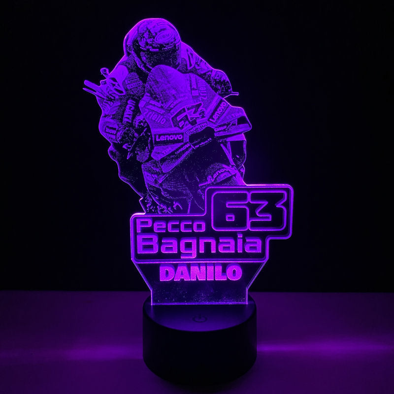 Lampada LED Pecco Bagnaia Personalizzata con Nome – Idea Regalo MotoGP