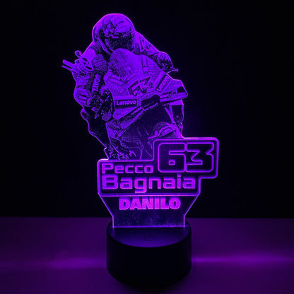 Lampada LED Pecco Bagnaia Personalizzata con Nome – Idea Regalo MotoGP