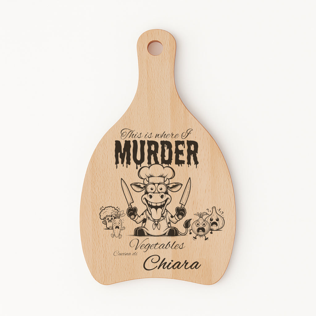 Tagliere in FAGGIO - Murder Mucca - Personalizzato (Art.50)